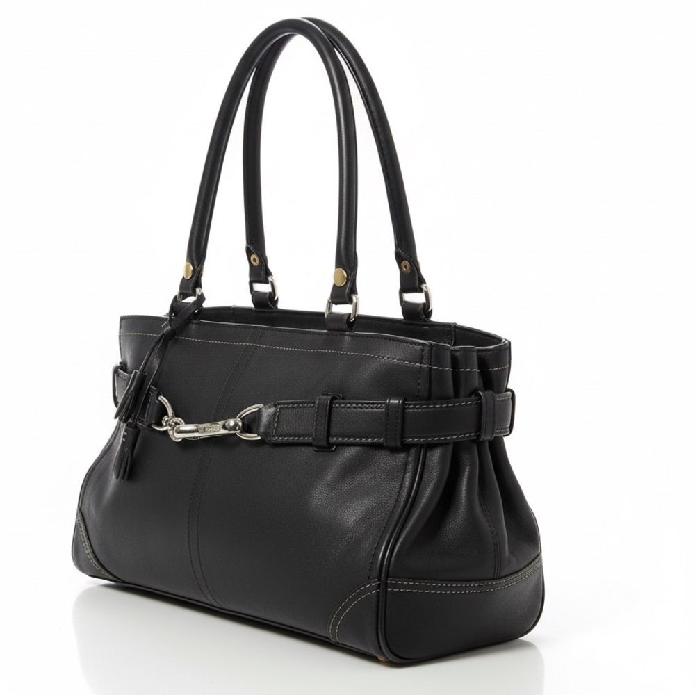 Coach Black Leather Shoulder Bag Buckle Classic Structured Luxury bag - Picture 4 of 10